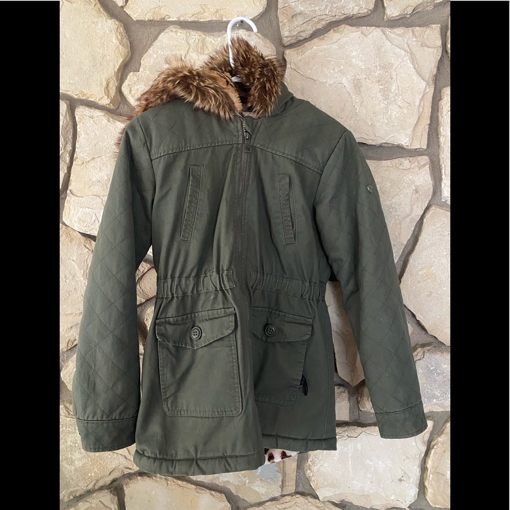 Urban Republic Girls Army Green Faux Fur Lined Jacket - Size 16